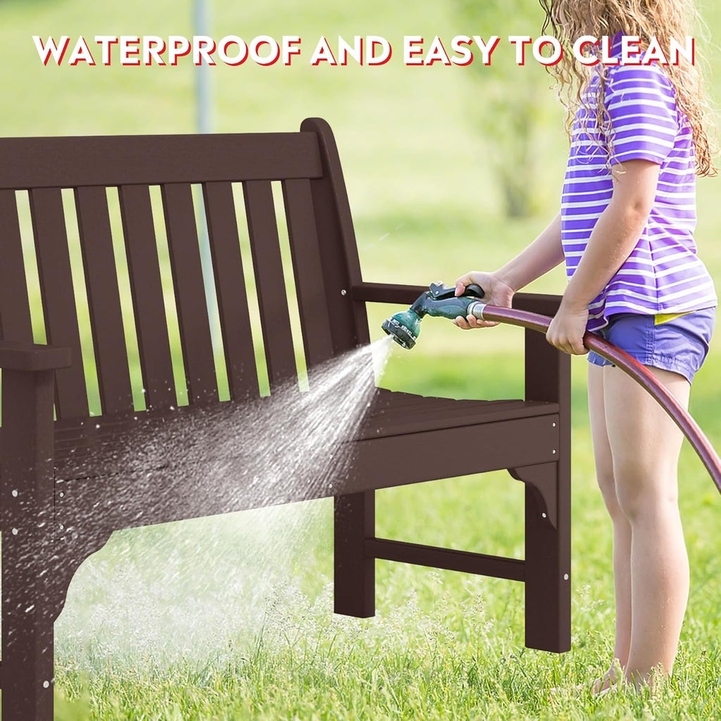 Garden Bench, Farmhouse Park Front Porch for Entryway Bench Outdoor Seating Low Bench Patio Bench Outside/Indoor, Dark Brown