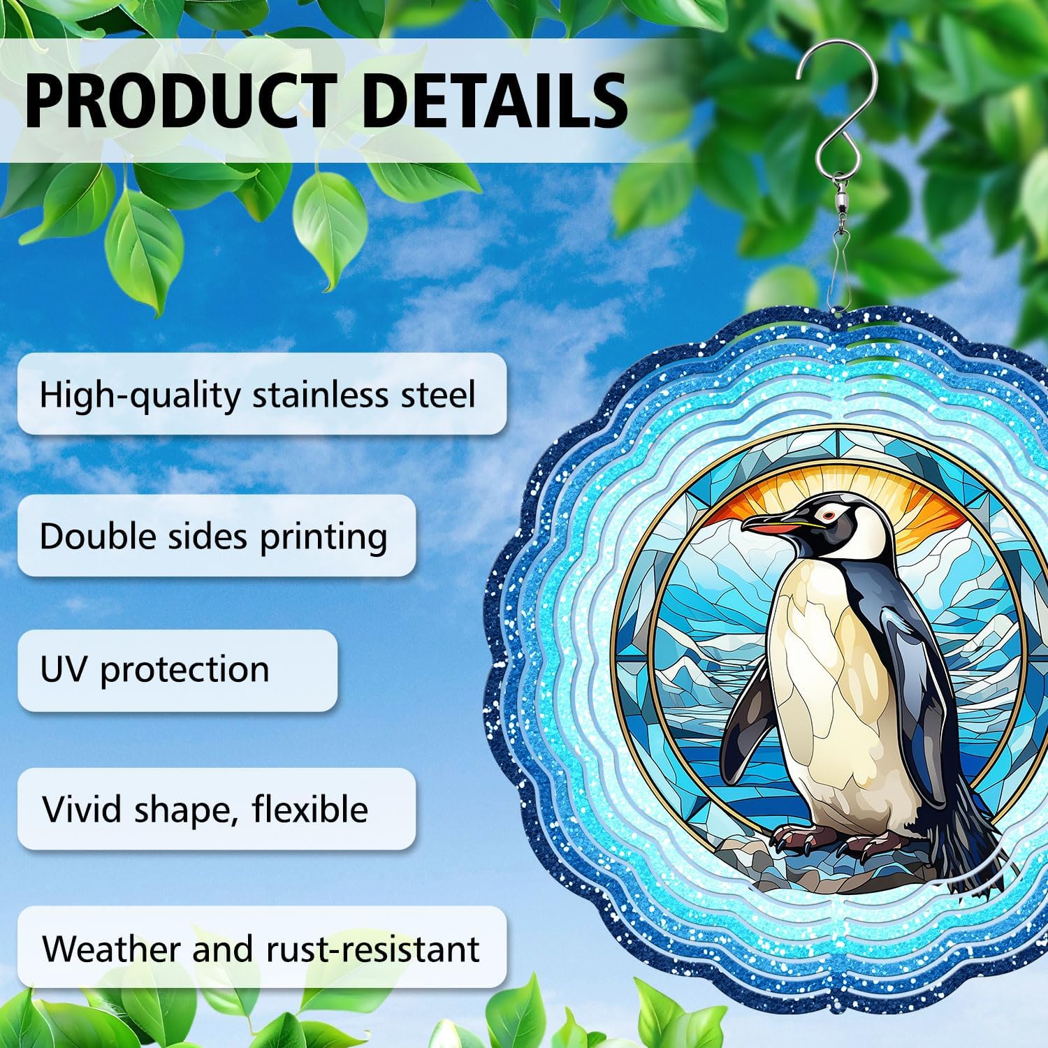 Penguin Yard and Garden Wind Spinner, Unique 3D Hanging Penguin Wind Spinner