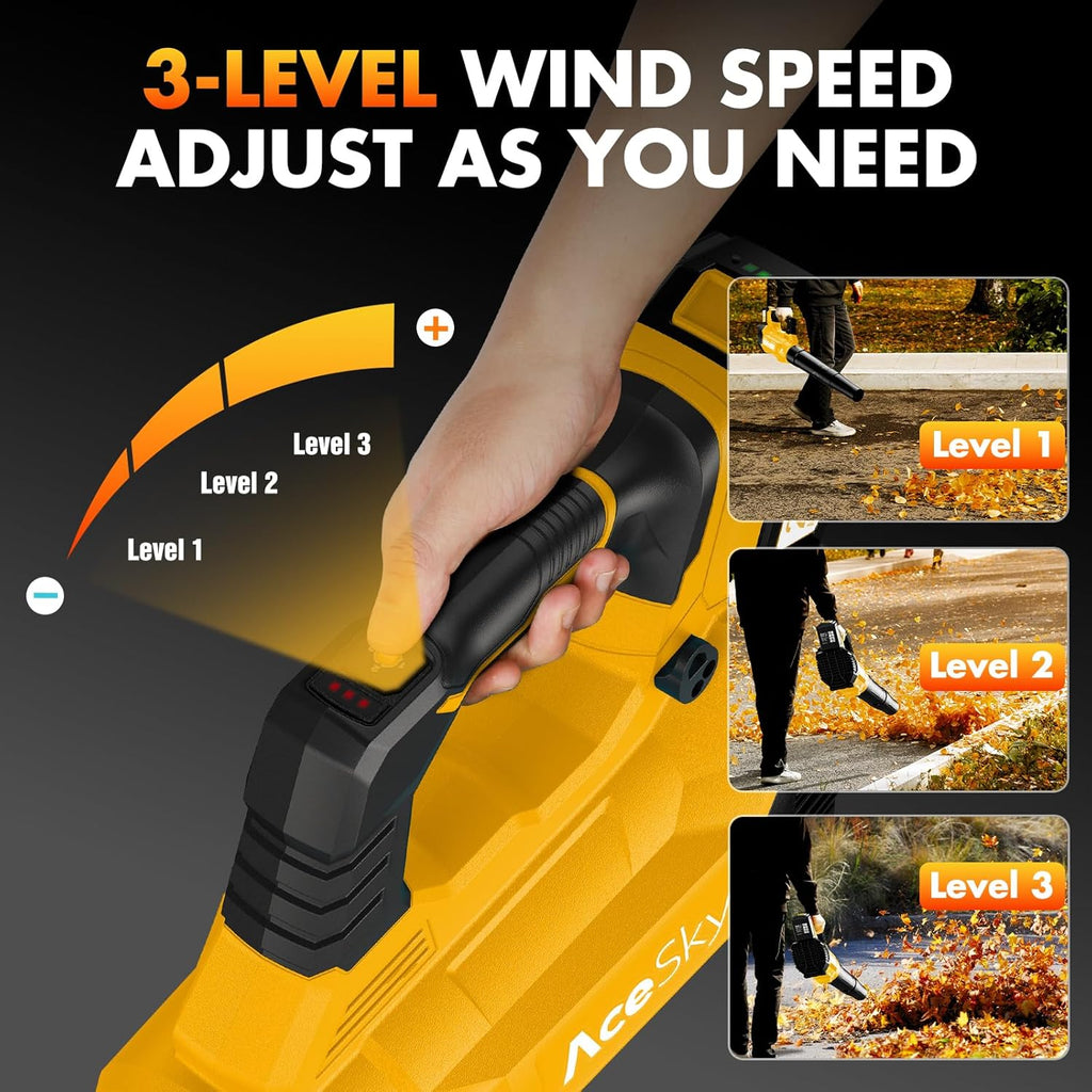 Leaf Blower Cordless - 2025 Update 150000RPM & 3 Speed Levels Electric Leaf Blower with 2 x 4.0Ah Battery and Charger, Extension Tube Blower for Lawn Care, Yard, Garage, Blowing Leaves, Dust or Snow