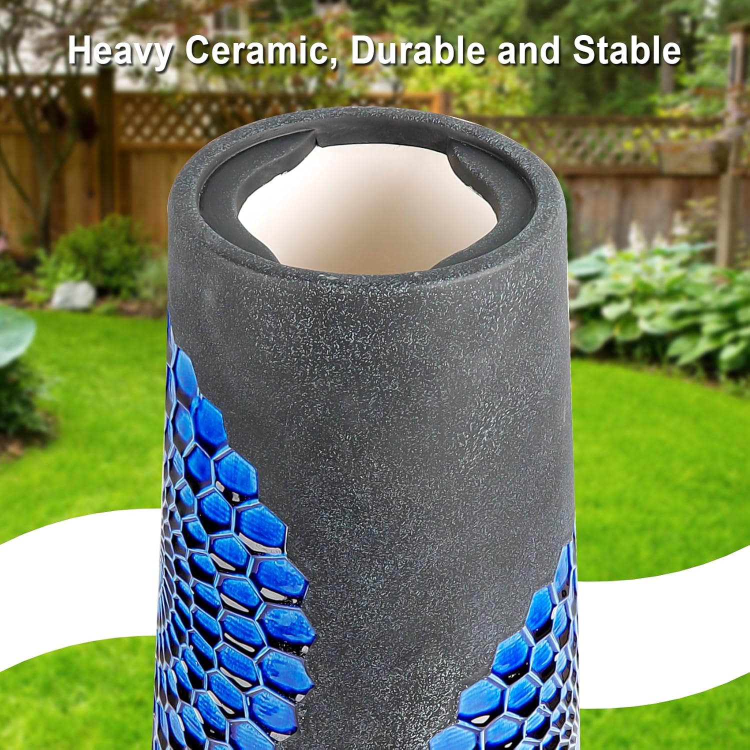 21.5'' Tall Ceramic Bird Bath for Outdoor, Heavy Duty - Cold-Weather Resistant Bird Bath, Garden and Patio Décor - Diamond Blue