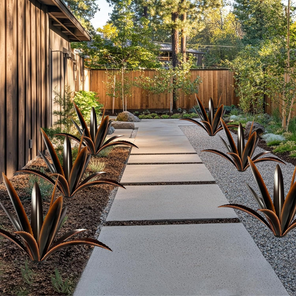 TOMBABY Enlarge Thickened Wind Resistant Metal Agave Garden Art Country Garden Sculpture Statue Outdoor Decoration Agave Metal Plant Courtyard Lawn Ornament Gift (1, 12 Leaves Black)