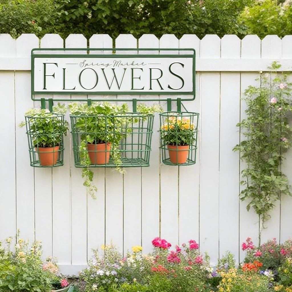 Rustic Vintage Metal Wall Planter Basket Hanging Mount Multiuse Storage Plant Stand for Plants, Flowers, Outdoor Garden Home Decor