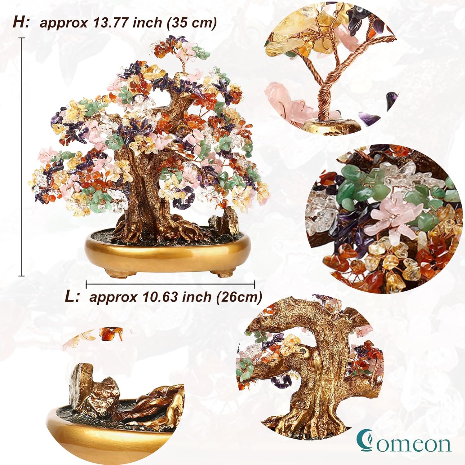 Feng Shui Money Tree Large Crystal Quartz Lucky Tree Gem Tree for Office Home Feng Shui Decoration for Wealth/Fortune and Luck (Citrine)