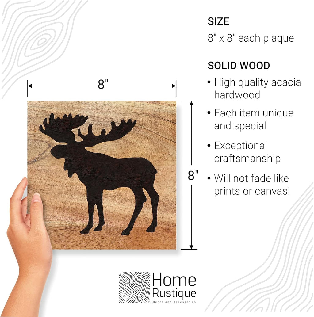 HomeRustique Real Wooden Cabin Decor with Bear, Deer and Moose (Set of 3) - Woodland Rustic Cabin Wall Decor & Art for Home, Living Room, Hunting Theme, Mountain Lodge or Bathroom