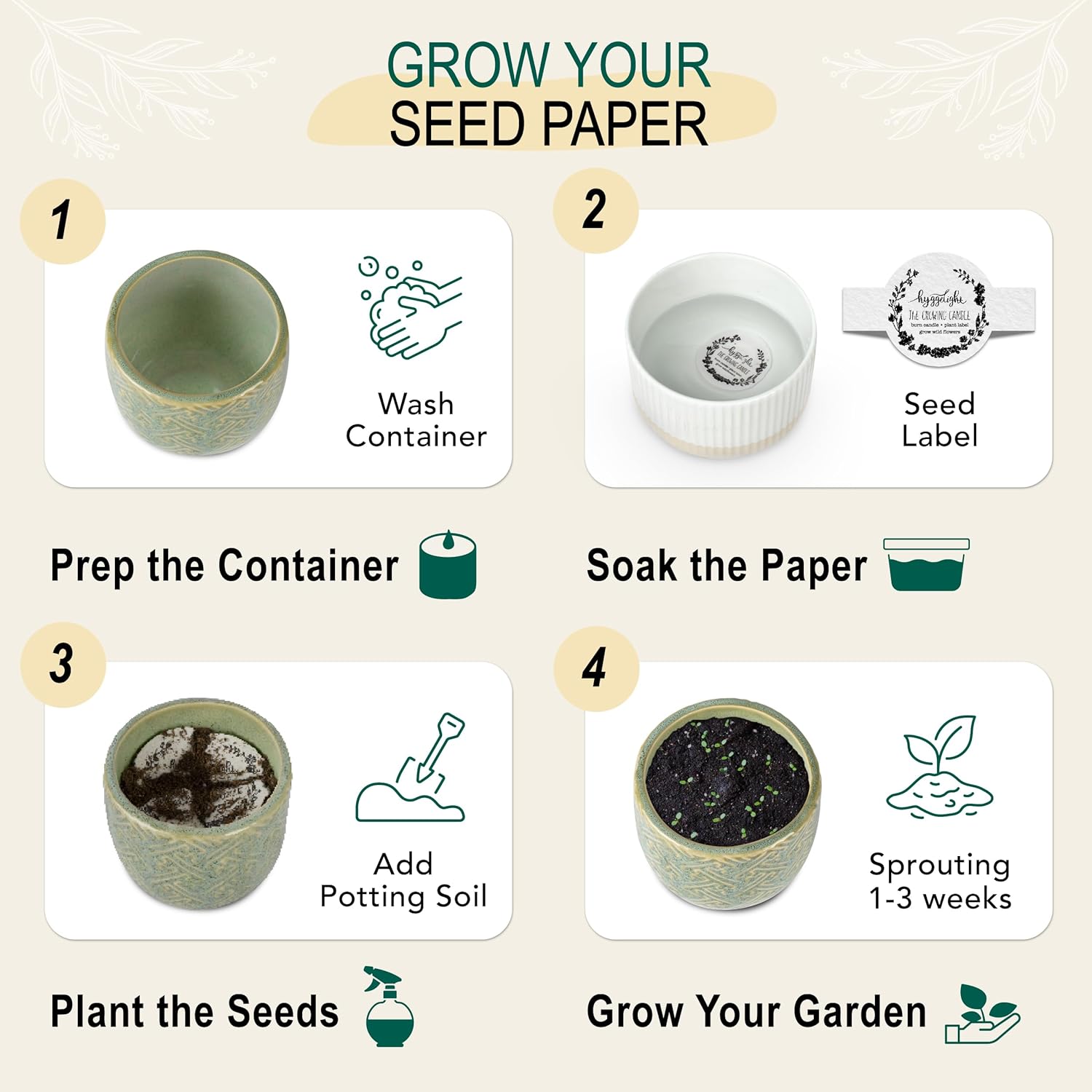 The Growing Candle, Coffee Scented, 10oz Ceramic Pot, Aromatherapy Candles, 100% Soy, Cream and Espresso Aroma for Home, Ida