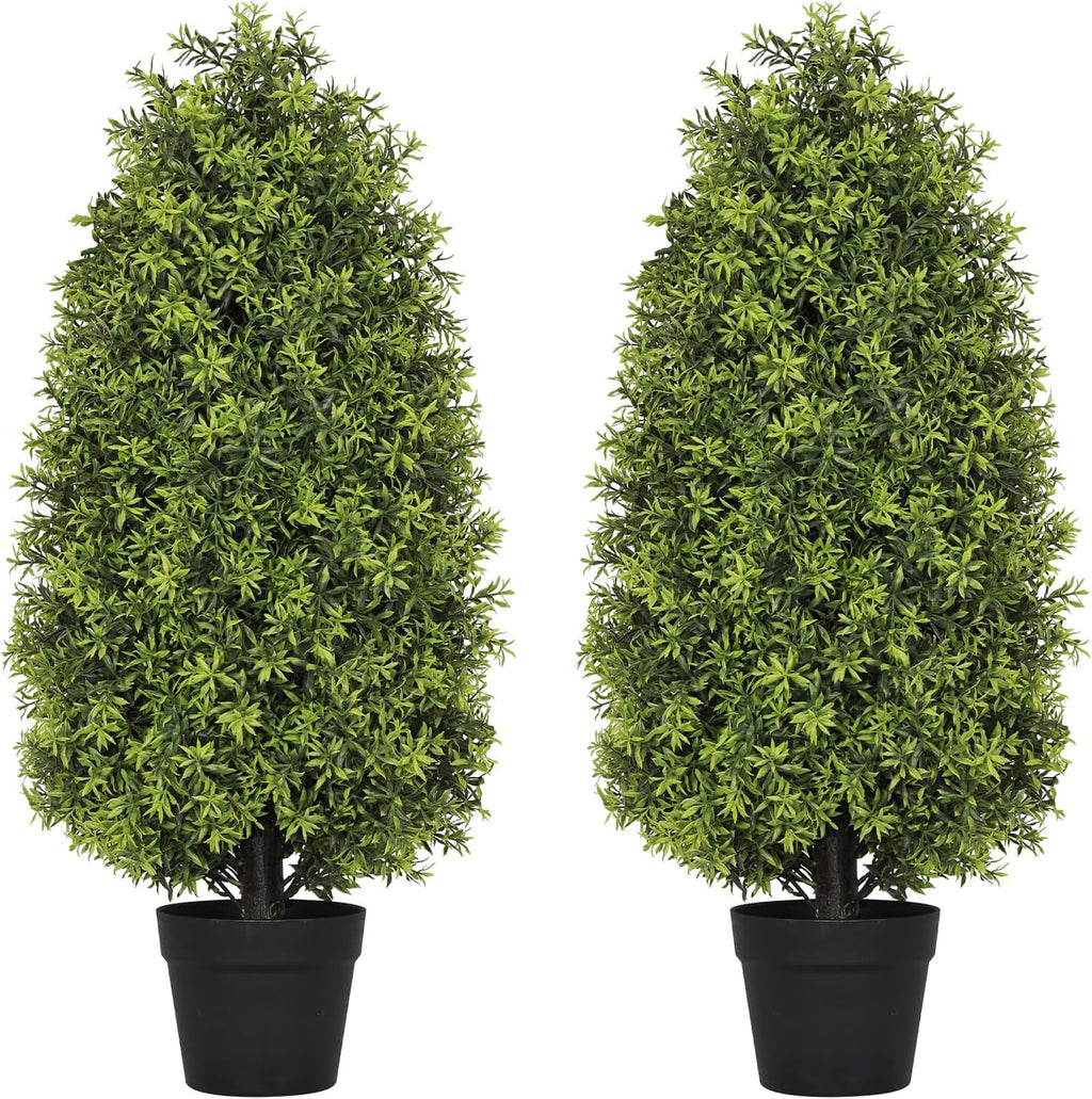 3ft Artificial Boxwood Topiary Trees (Set of 2) - UV Resistant Faux Plants for Outdoor/Indoor, Realistic 36in Fake Bushes and Shrubs for Front Porch, Planter, Patio - Low Maintenance & Evergreen