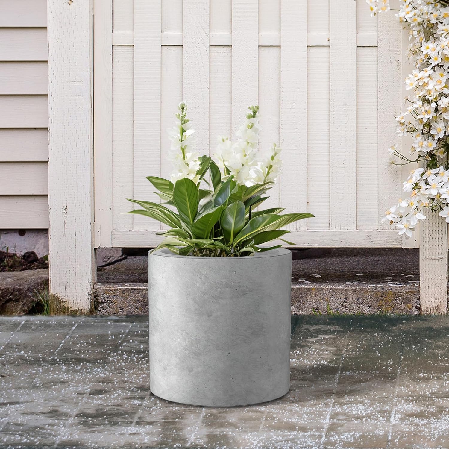 Kante 9.8" Dia Round Concrete Planter, Modern Style Large Cylindrical Plant Pot with Drainage Hole and Rubber Plug for Indoor Outdoor Patio, Natural Concrete