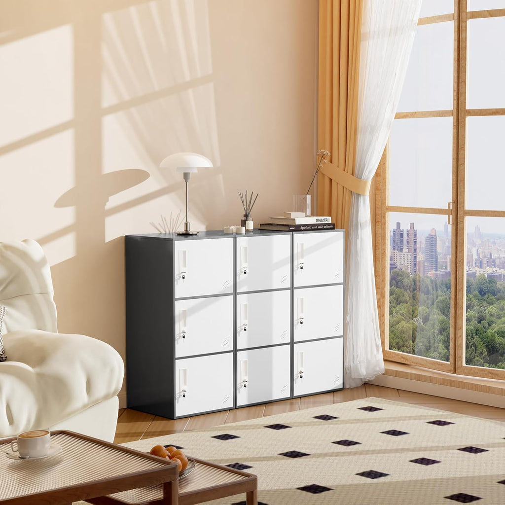 3 Door Metal Vertical Storage Locker for School, Office, Home,Gym,Stackable Steel Storage Cabinet with Lock,Anti-Falling Device. (3 Door, Grey)