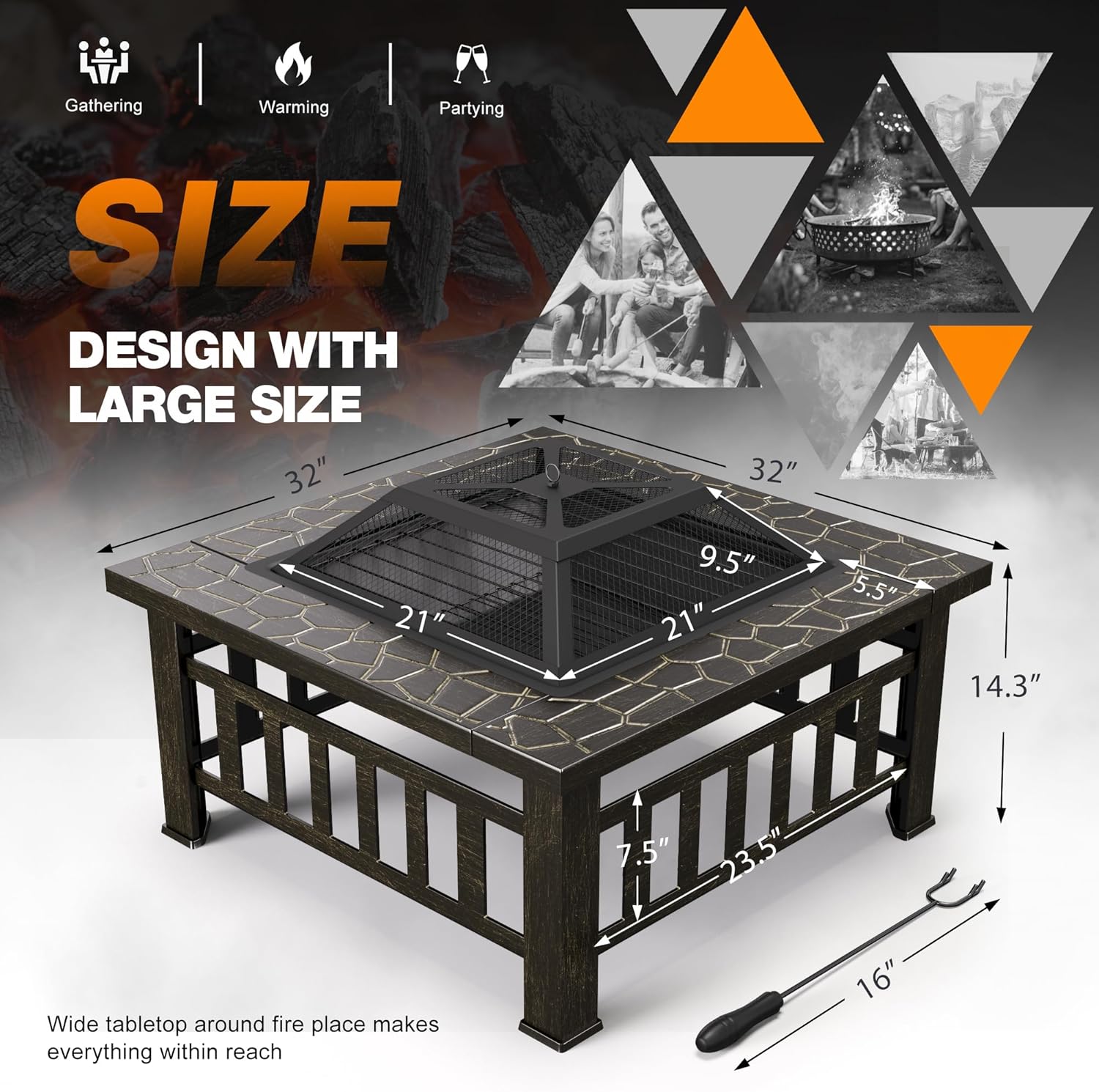 Devoko Outdoor Fire Pit, 32 Inch Firepit Table Metal Outdoor Fireplaces with Waterproof Cover for Outside Patio Camping (Bronze)