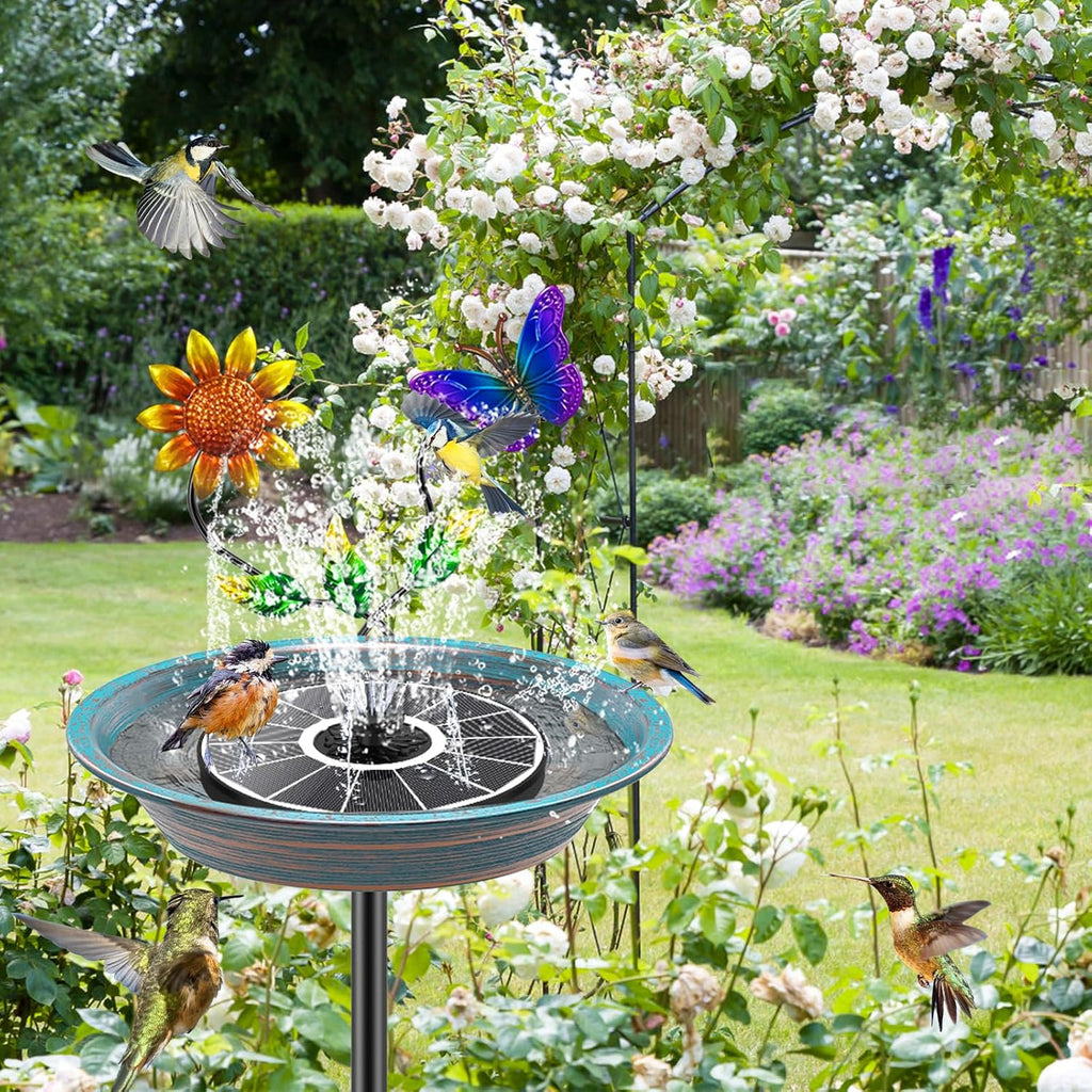 Bird Bath for Outside, Metal Birdbath Bowl Decorated Metal with 5 Prong Base Stand Outdoor Bird Baths Bird Feeder Garden Decor Yard Art (A-Blue)