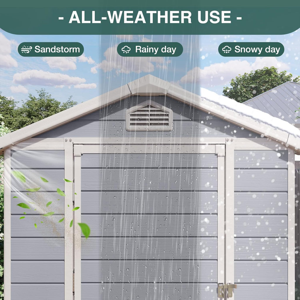 Storage Shed Plastic Outdoor Storage Shed Waterproof Container House with Lockable Door and Transparent Window for Garden, Lawn, Backyard, Patio (6x4FT)