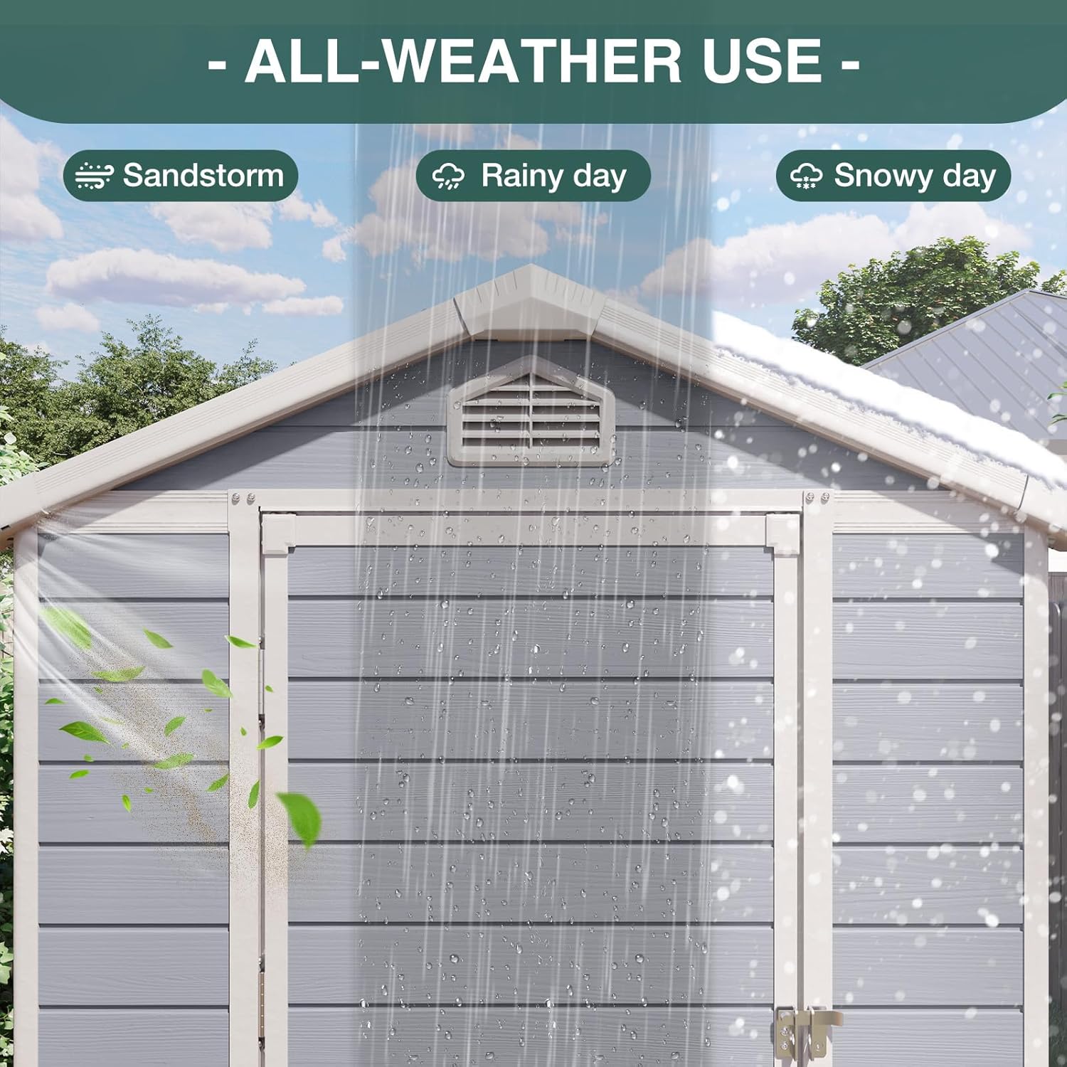 Storage Shed Plastic Outdoor Storage Shed Waterproof Container House with Lockable Door and Transparent Window for Garden, Lawn, Backyard, Patio (6x4FT)