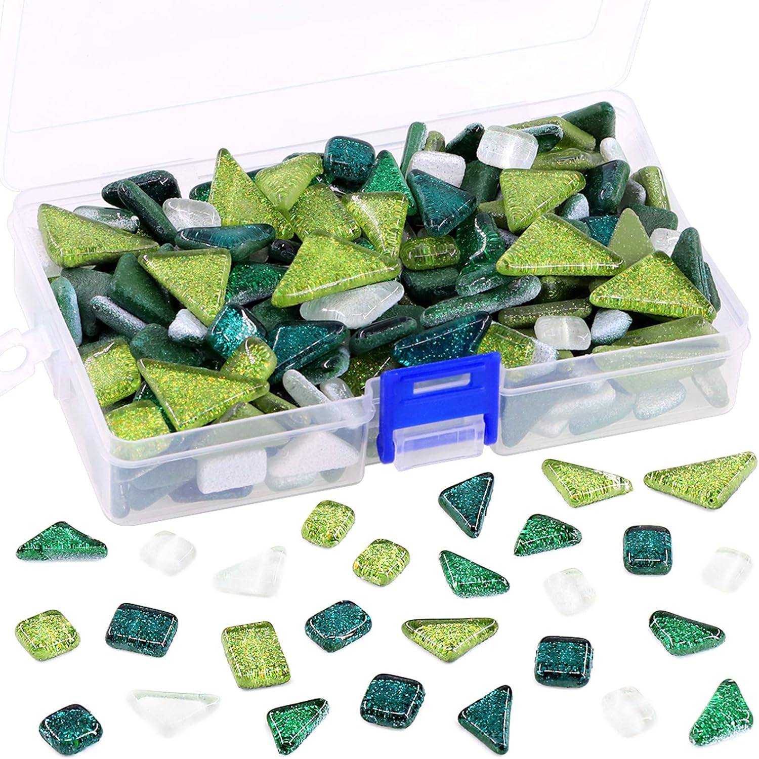 Swpeet Mixed Colors Shine Crystal Series Mosaic Tiles Assortment Kit, Square and Triangle Glitter Crystal Tiles Perfect for Home Decoration Crafts