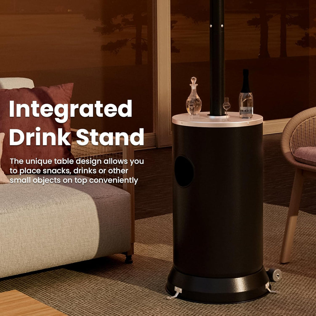 PAMAPIC 48000 BTU Patio Heater with high-strength waterproof cover, Propane Heater for Outdoor Use 2 in 1 Table Design, Double-Layer Stainless Steel Burner,Residential, Gray (Black)