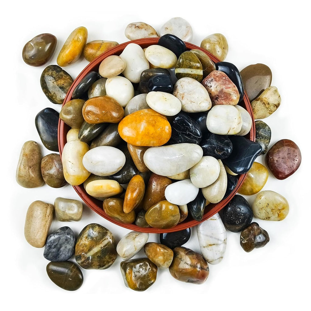 15LB Natural River Rocks for Plants, 1-2.2'' Mixed Color Decorative Pebbles for Garden Landscaping, Polished River Stone for Outdoor Decor