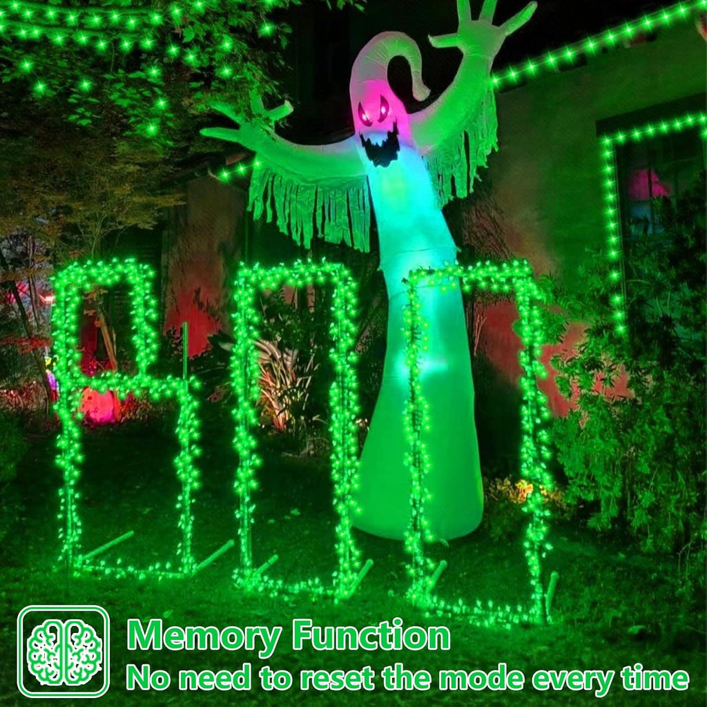 QITONG 2 Pack Green Solar Fairy Lights, Each 66ft 200 LED Solar String Light, 8 Modes Silver Wire Solar Twinkle Mini Lights