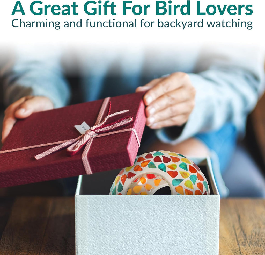 Sunnydaze 6-Inch Glass Mosaic Hanging Bird Feeder for Outdoors - Fly-Through Wild Bird Feeder - Confetti Mosaic