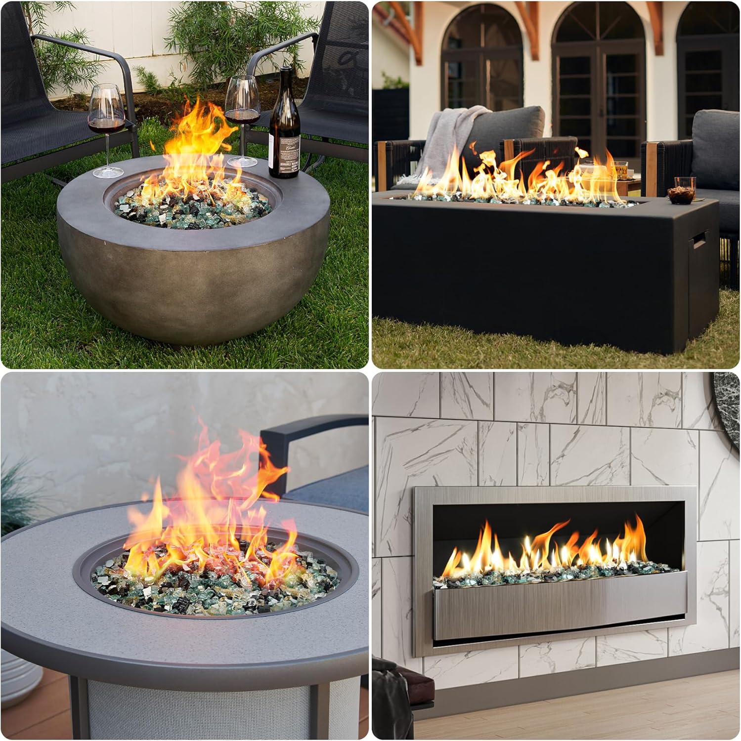 Mr. Fireglass 10 Pounds Blended Fire Glass - 1/4 Inch Mixed Colored High Luster Reflective Tempered Fireglass Rocks for Fireplace Fire Pit Table and Landscaping, Light Green+Onyx Black+Platinum