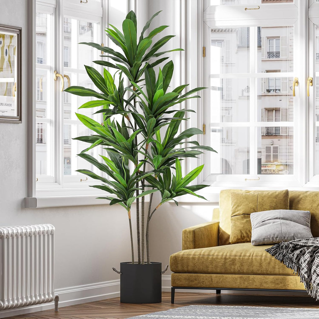 VIAGDO Dracaena Silk Plant Artificial 6ft Faux House Plants Evergreen Dracaena Marginata Fake Yucca Palm Trees in Pot Realistic Dragon Tree for Living Room Home Office Decor Indoor Outdoor