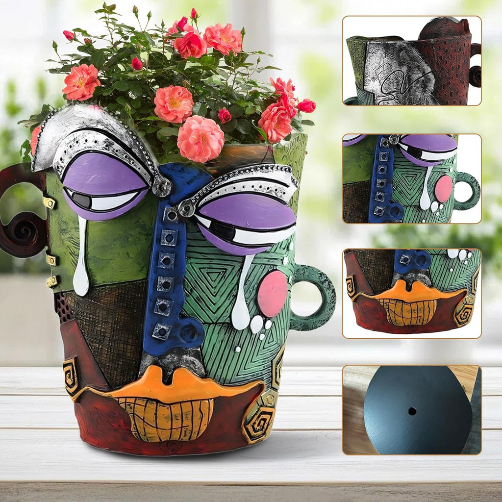 Brutalist Abstract Face Planters Pots, Unique Abstract Flower Pot Head Planter Pot Ornaments Resin Picasso Tears Flowerpot with Drainage Hole for Indoor and Outdoor Plants Home Decor (Tears)