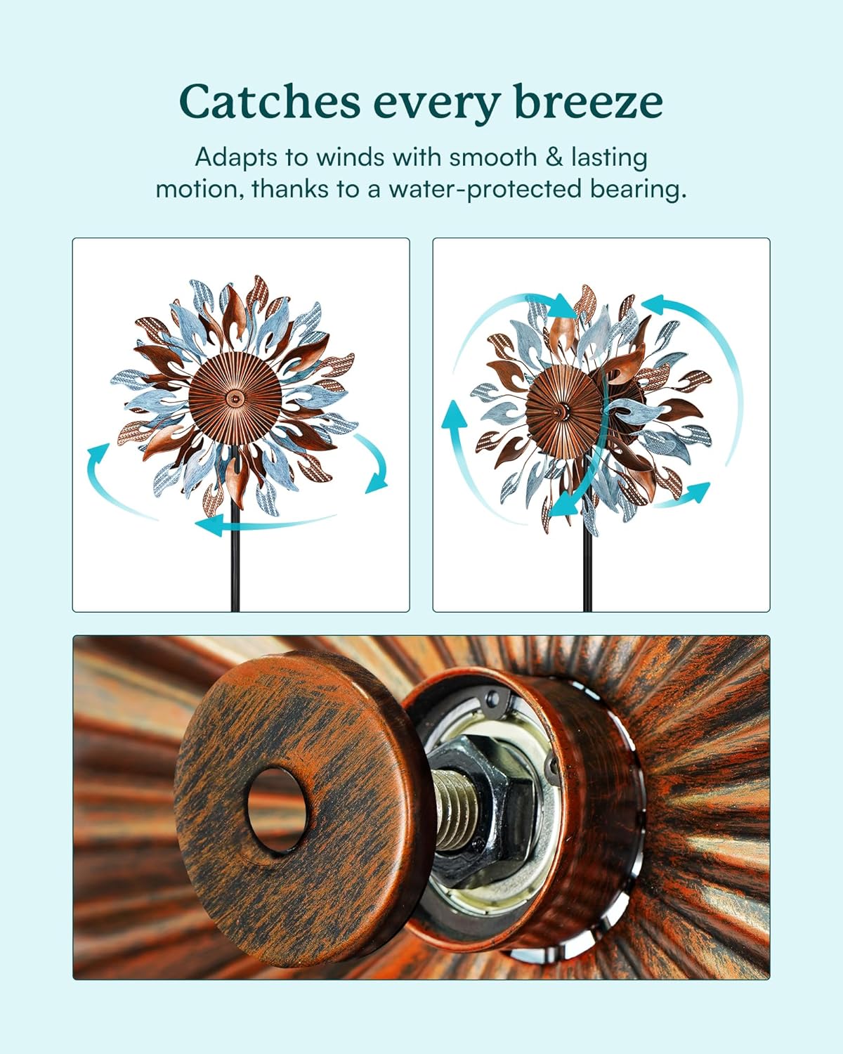 Wind Spinners Yard Garden - Large Wind Sculptures & Spinners with Stake, Kinetic Metal Windmill Spinner Decor for Garden Lover (22" W x 83“ H)