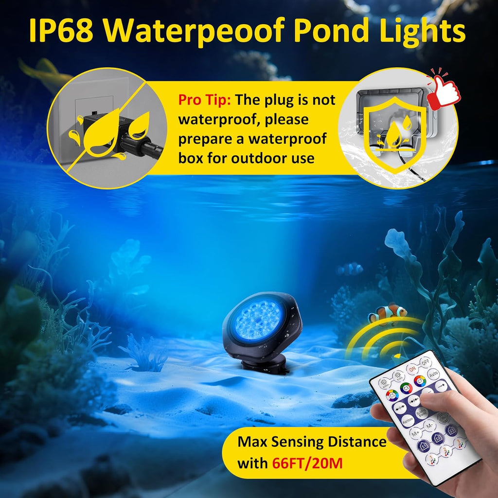 T-SUN Colored Pond Lights with APP and Remote Control – Bright LED Underwater Submersible Fountain Lights, IP68 Waterproof Landscape Spotlight for Garden Koi Pond Aquarium Fish Tank (Set of 6)