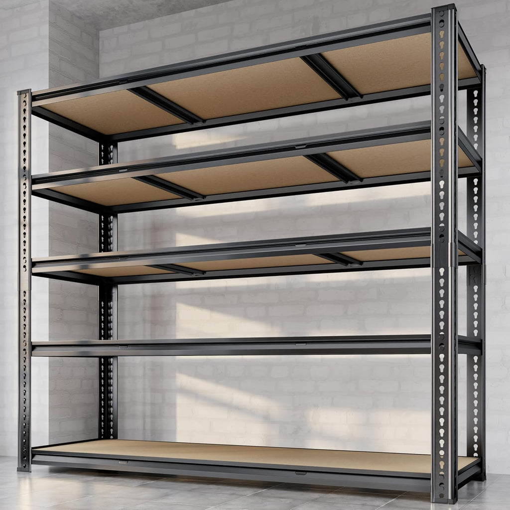 48"W Garage Shelving, 3050LBS Storage Shelves heavy duty, 5 Tier Metal Shelving Unit Adjustable Garage Shelves Heavy Duty Shelving for Warehouse,Commercial, Kitchen, 48" W × 18" D × 72" H, Black