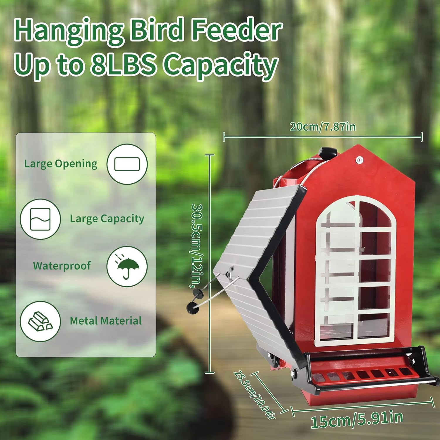 Bird Feeder Squirrel Proof Metal Hanging for Outdoor Wild Bird Seed, 5LBS with Bilateral Weight-Activated Perches, Heavy Duty Bird Feeders for Outside Wild Bird - Red
