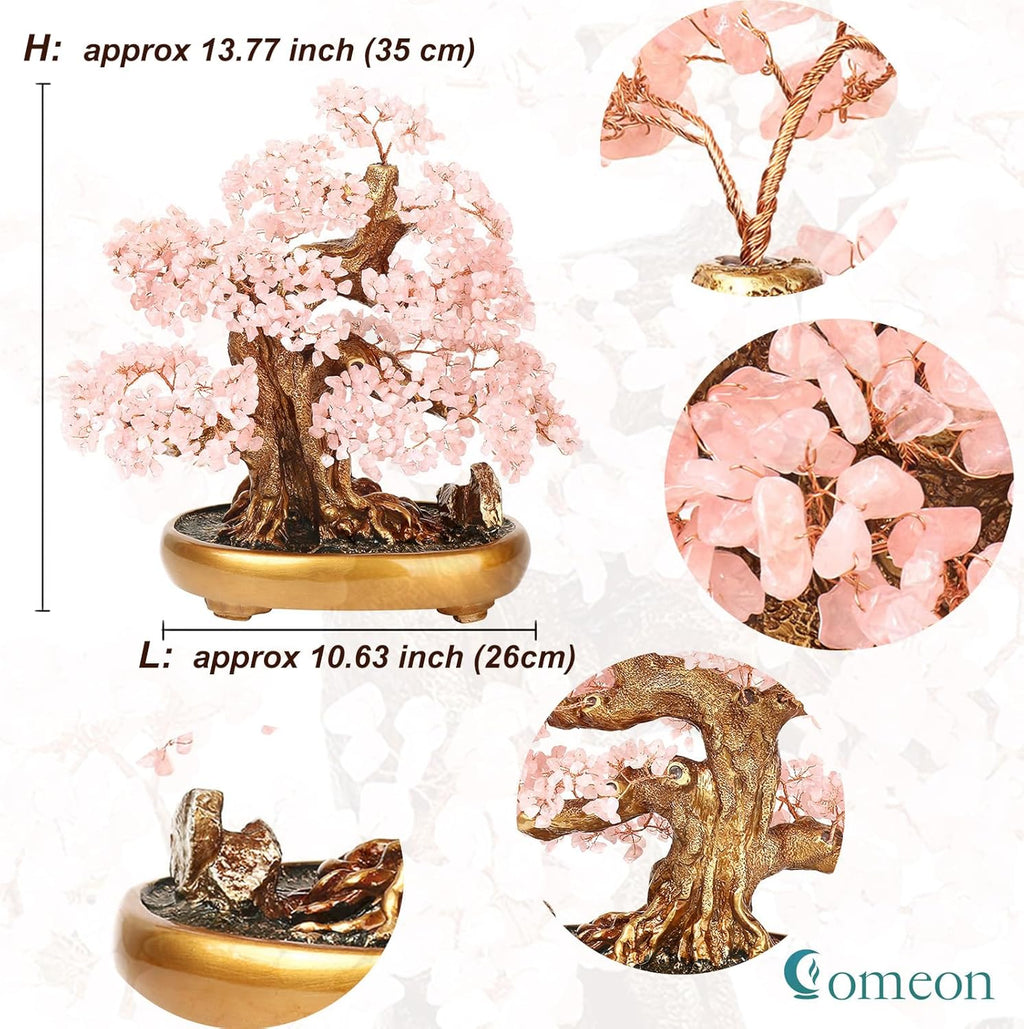 Feng Shui Money Tree Large Crystal Quartz Lucky Tree Gem Tree for Office Home Feng Shui Decoration for Wealth/Fortune and Luck (Rose Quartz)