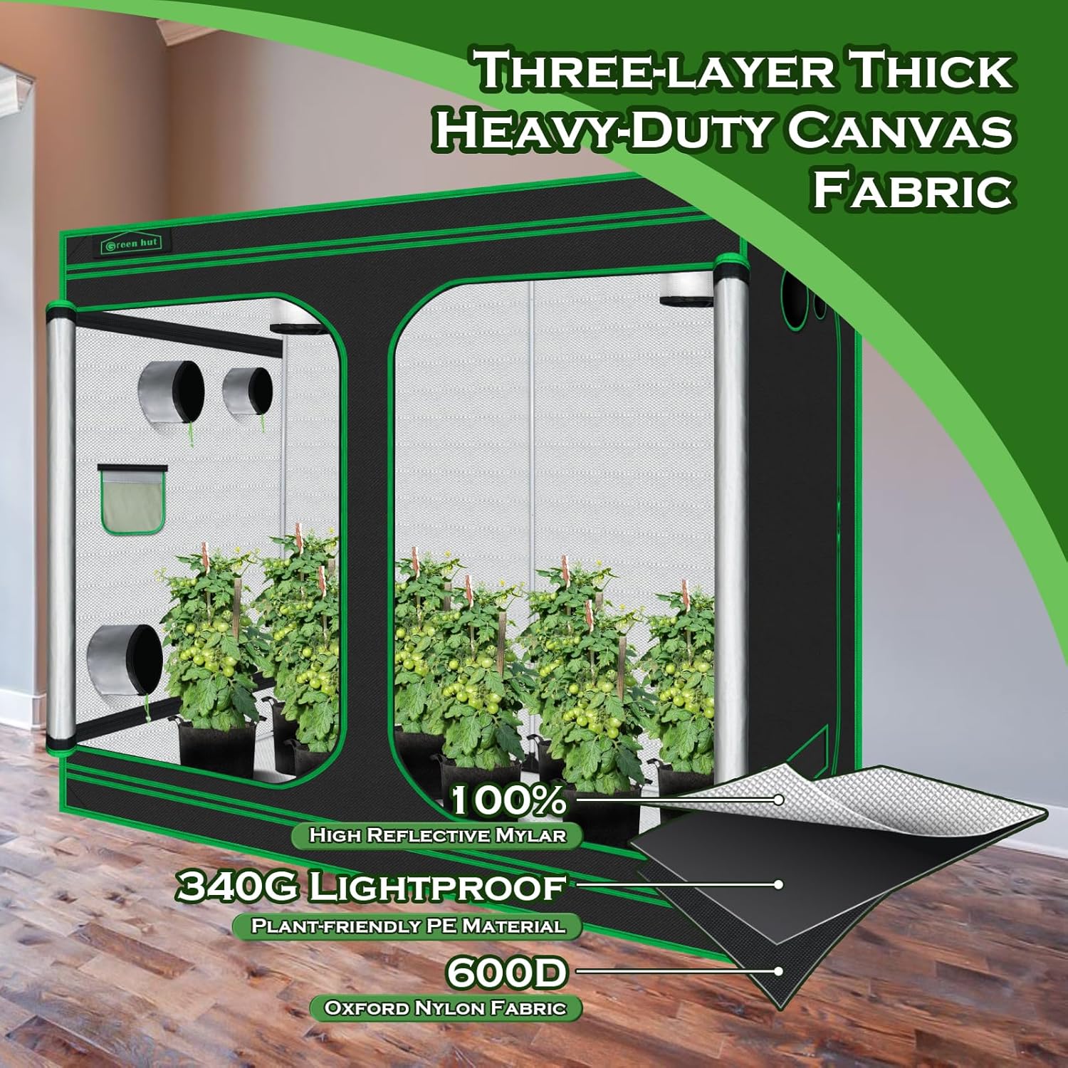 10x5 Grow Tent, 120"x60"x78" 600D Mylar Hydroponic Growing Tents for Plants Inside Reflective Grow Tent Growing Room Hydroponic System