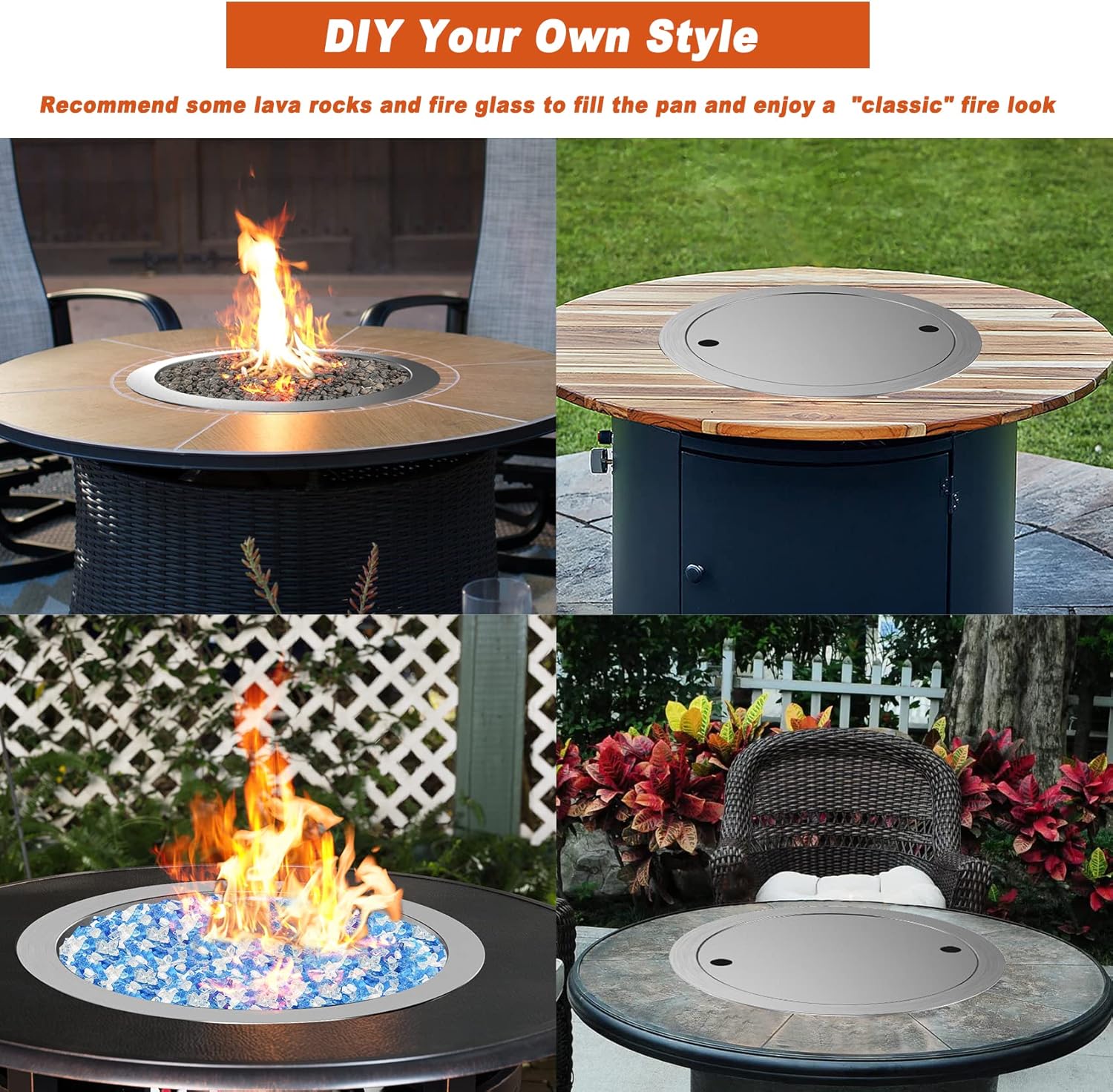Skyflame 31" x 31" Round Stainless Steel DIY Drop-in Firepit System Assembly Set, Including Fire Pit Pan Fire Bowl with Burner Ring and Protective Cover