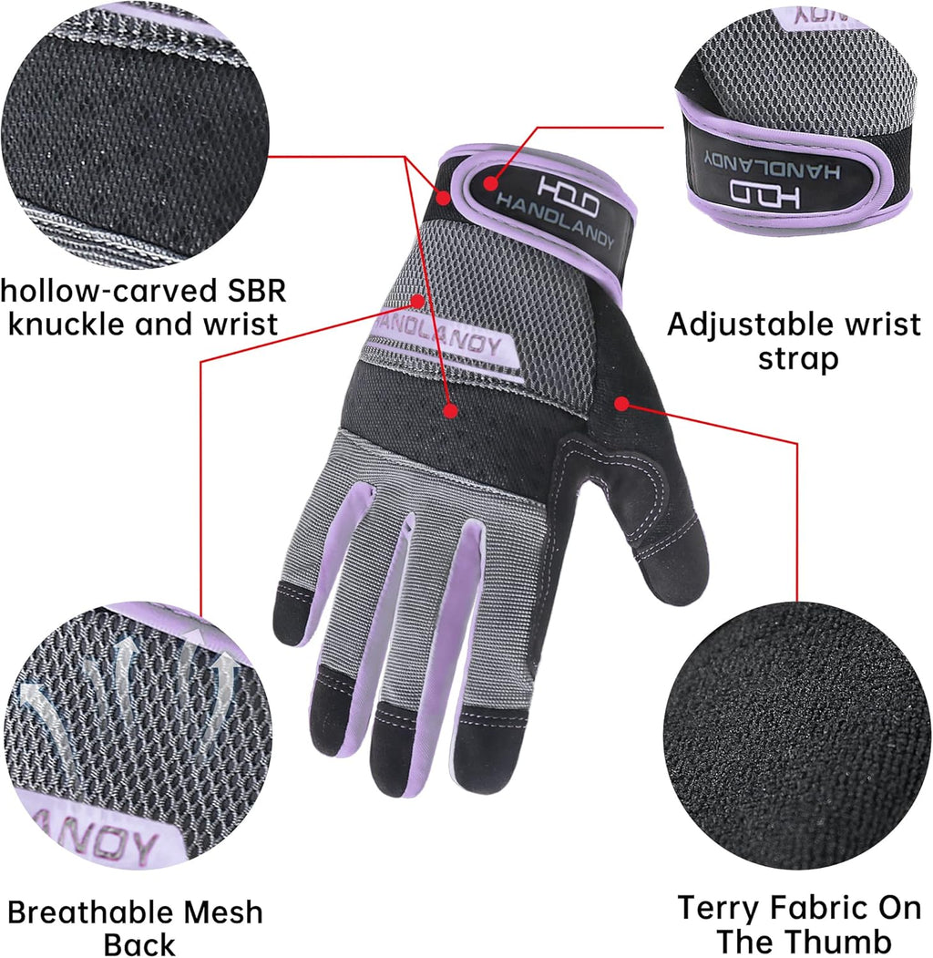 HANDLANDY Women Safety Work Gloves Utility Touch Screen Working Grip Glove for Yardwork Gardening Breathable Mechanic Gloves