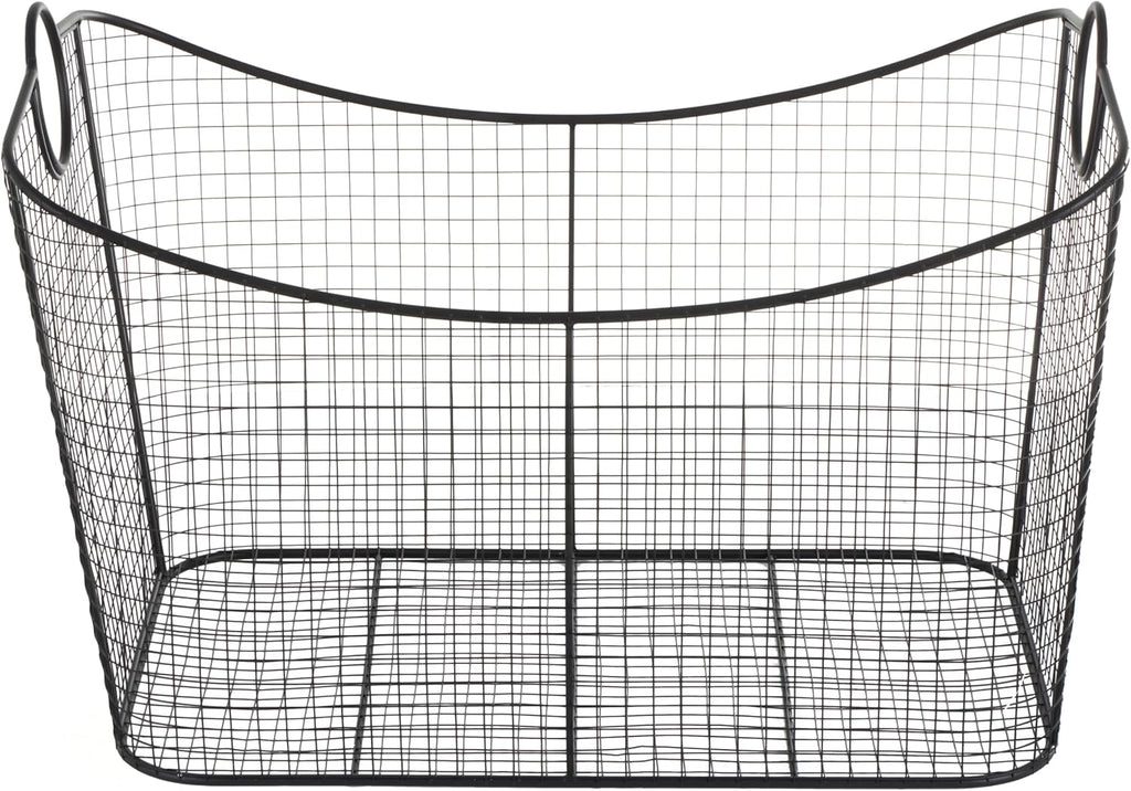 Deco 79 Metal Large Open Frame Wire Grid Storage Basket with Curved Sides and Ring Handles, 30" x 20" x 20", Black