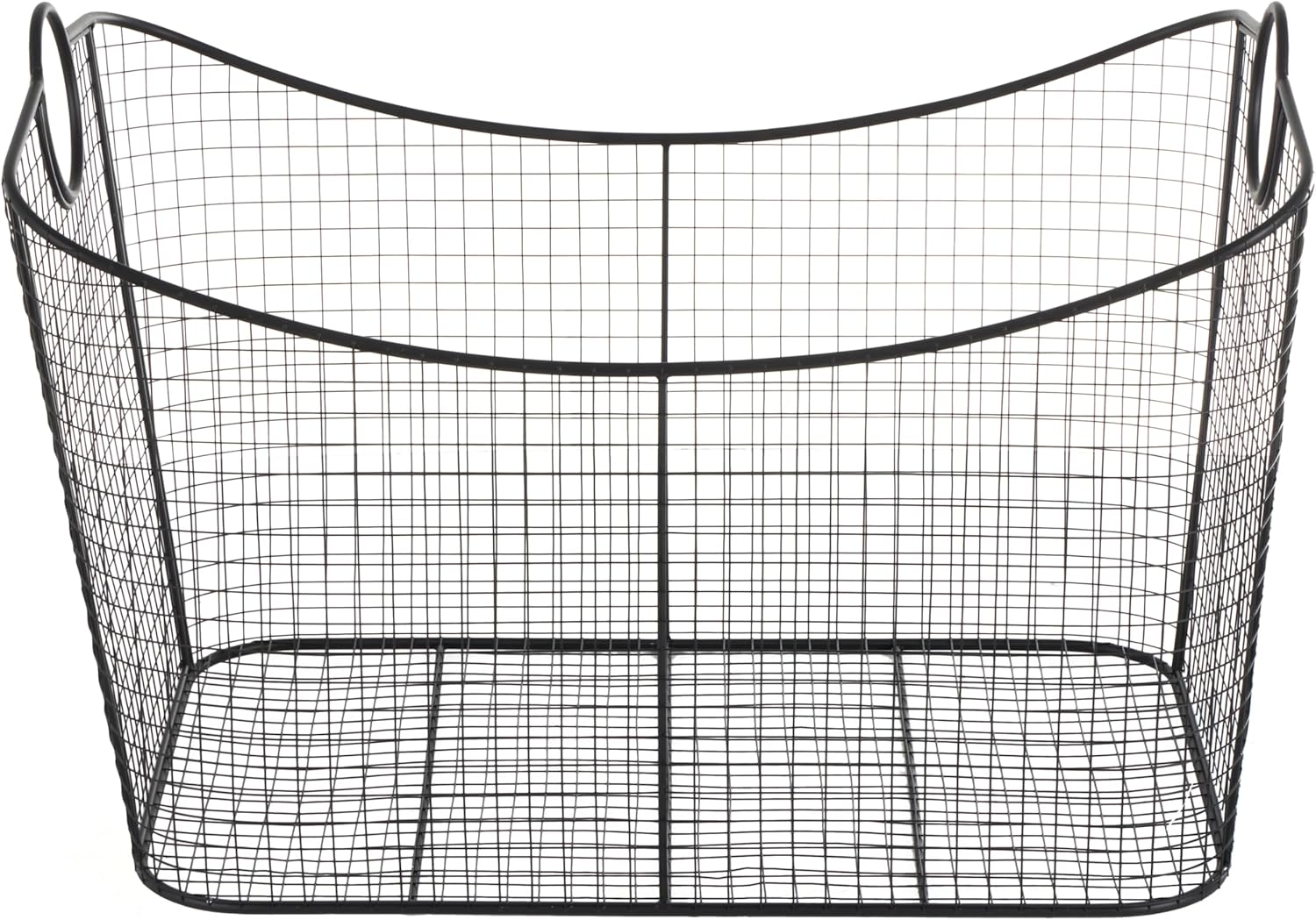 Deco 79 Metal Large Open Frame Wire Grid Storage Basket with Curved Sides and Ring Handles, 30" x 20" x 20", Black