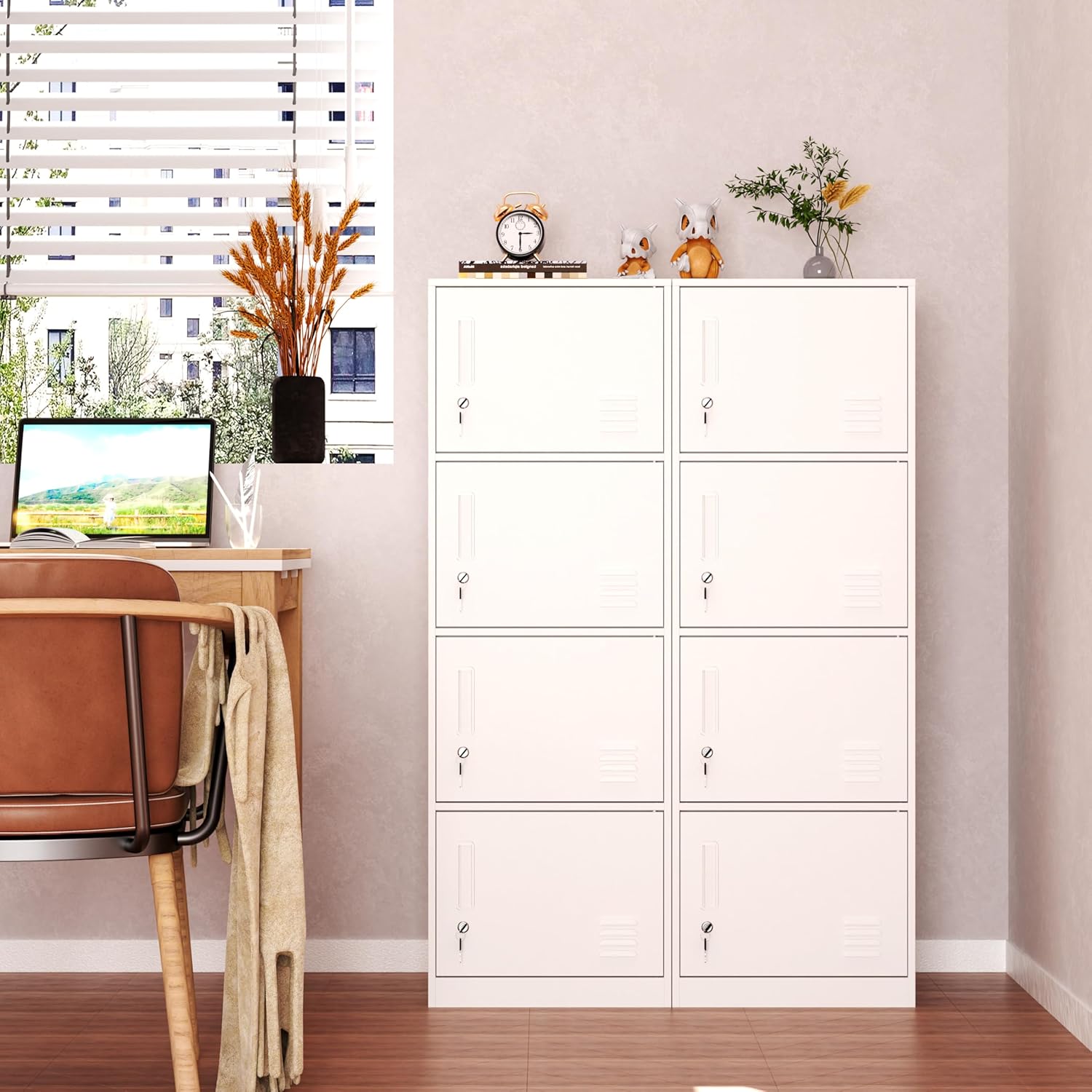 4 Door Metal Storage Locker Cabinet for Office, Home, Gym, School, Steel Cabinet to Storage File, Toys, Shoes and Sports Equipment, Locker Organizer for Gym Office Bedroom (4 Door, White)