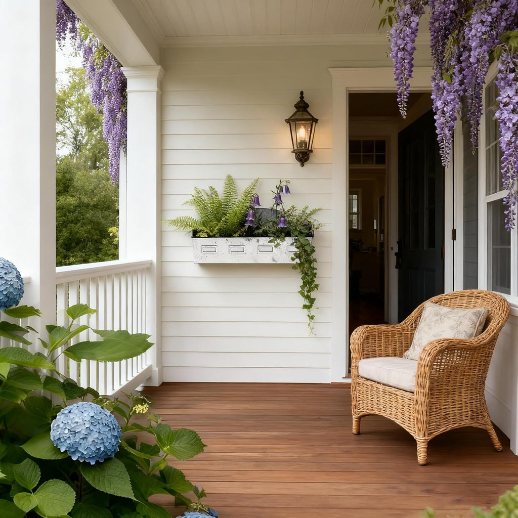 Vintage Metal Hanging Flower Pot Rustic Wall Mounted Planter with 4 Compartment Farmhouse Plants Holder Succulents Tubs for Garden Railing Fence Patio Yard Outdoor Decor