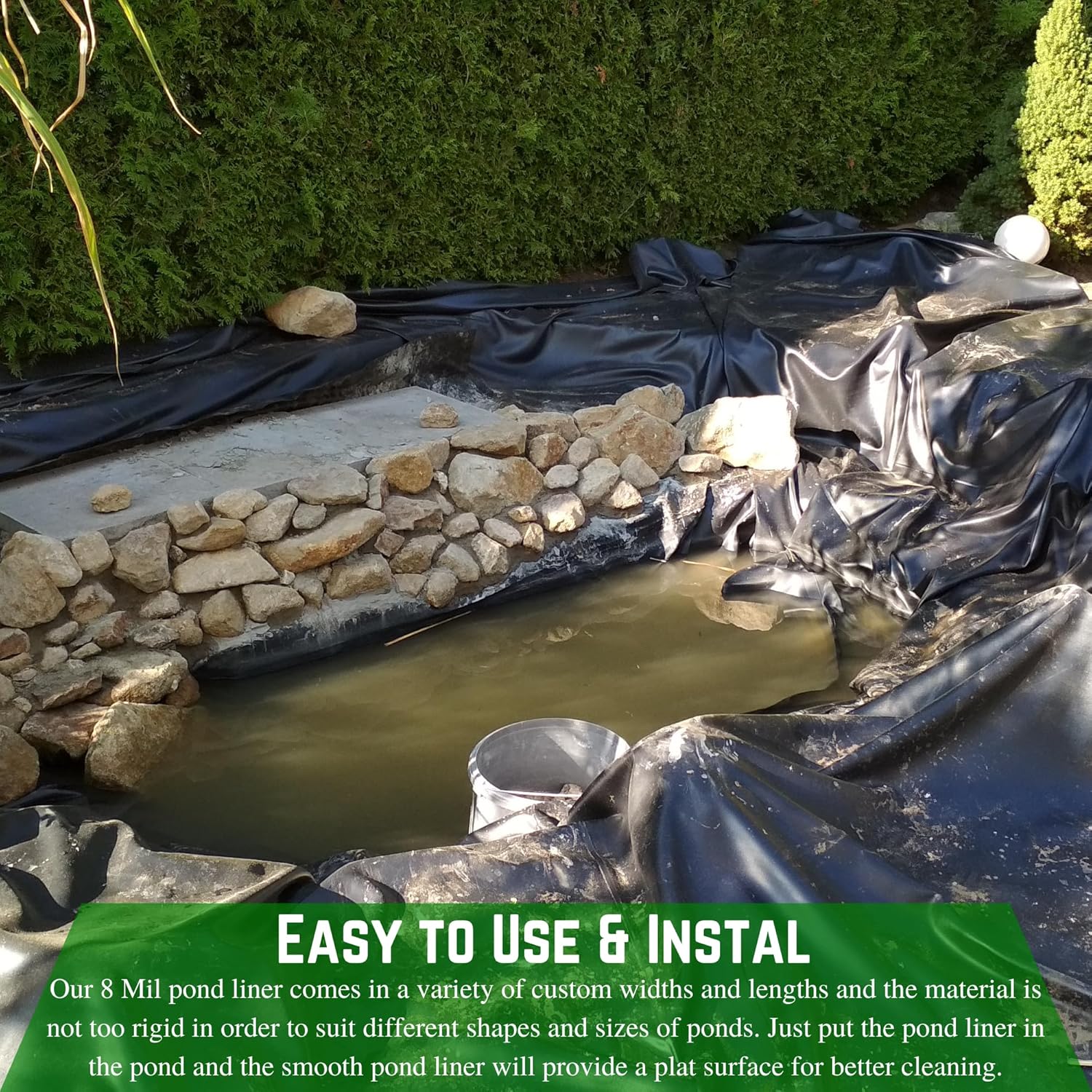 Farm Plastic Supply - 8 Mil Black/White Pond Liner - 8 Mil Fish Pond Liner, Pond Liners for Outdoor Ponds, Koi Ponds, Garden Fountain, Waterfall, Containment Liner (24' x 40')
