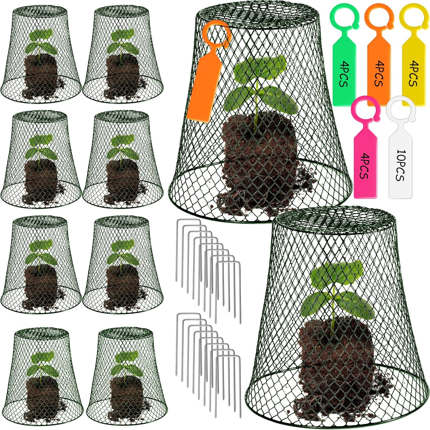 10 Pcs Garden Chicken Wire Plant Covers, 11x11Inch Metal Wire Garden Cloches Chicken Wire Cloche Plant Protector Heavy Duty Garden Plant Cloche for Keeping Bunnies Chicken Squirrels Birds Other Out