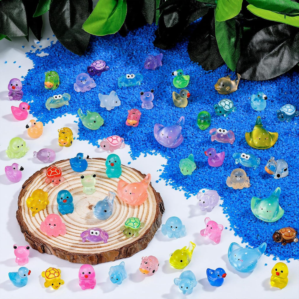 240 Pcs Luminous Mini Resin Animals 30 Styles Miniatures Animal Figurines Glow in the Dark Tiny Little Animals Figures to Hide for DIY Fairy Garden Micro Landscape Dollhouse Aquarium Party Decor
