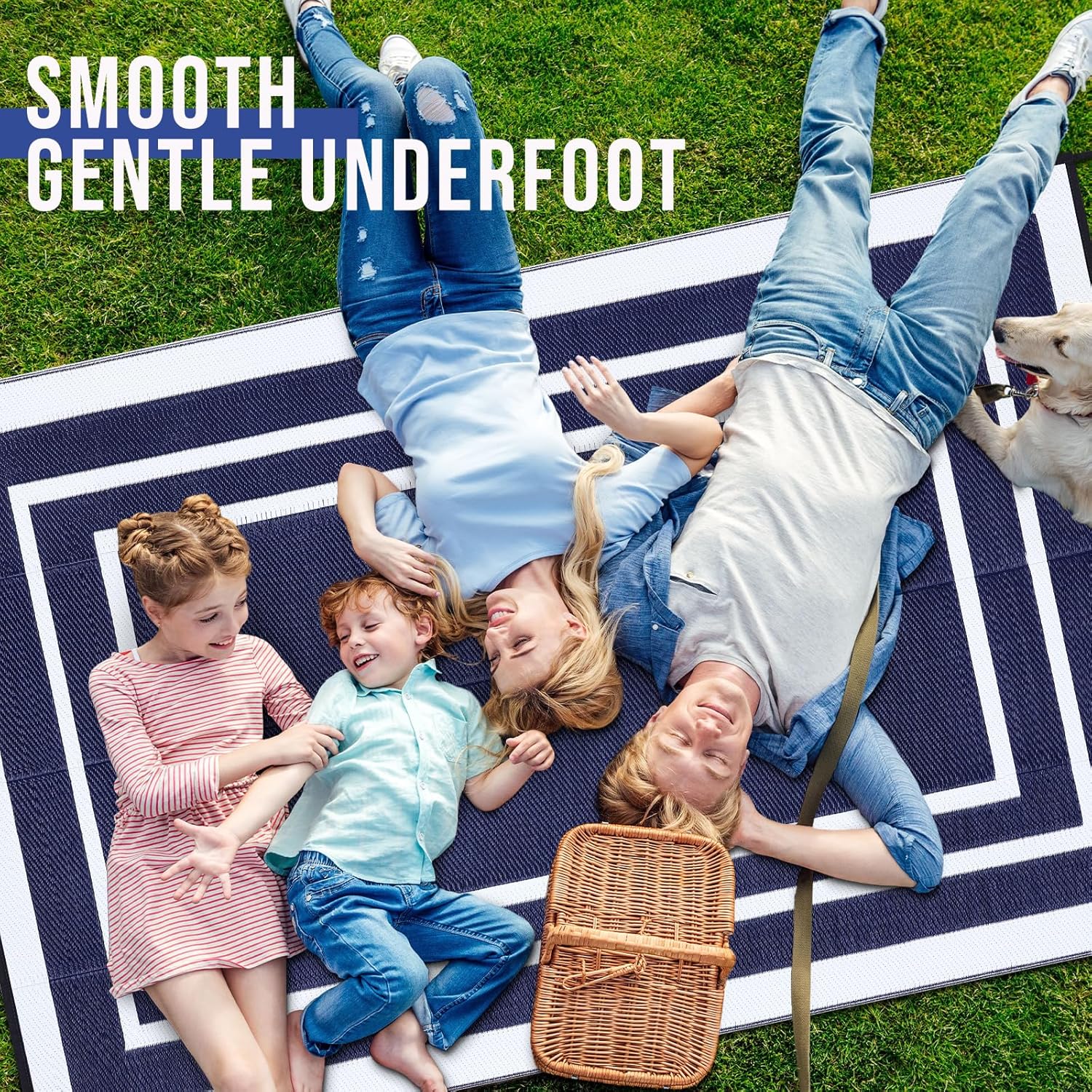 OLANLY Outdoor Rug 8x10 ft Waterproof, Reversible Outdoor Plastic Straw Rug, RV Mat, Indoor Outdoor Carpet Clearance for Patio, Camping, Balcony, Deck, Backyard, Navy & White