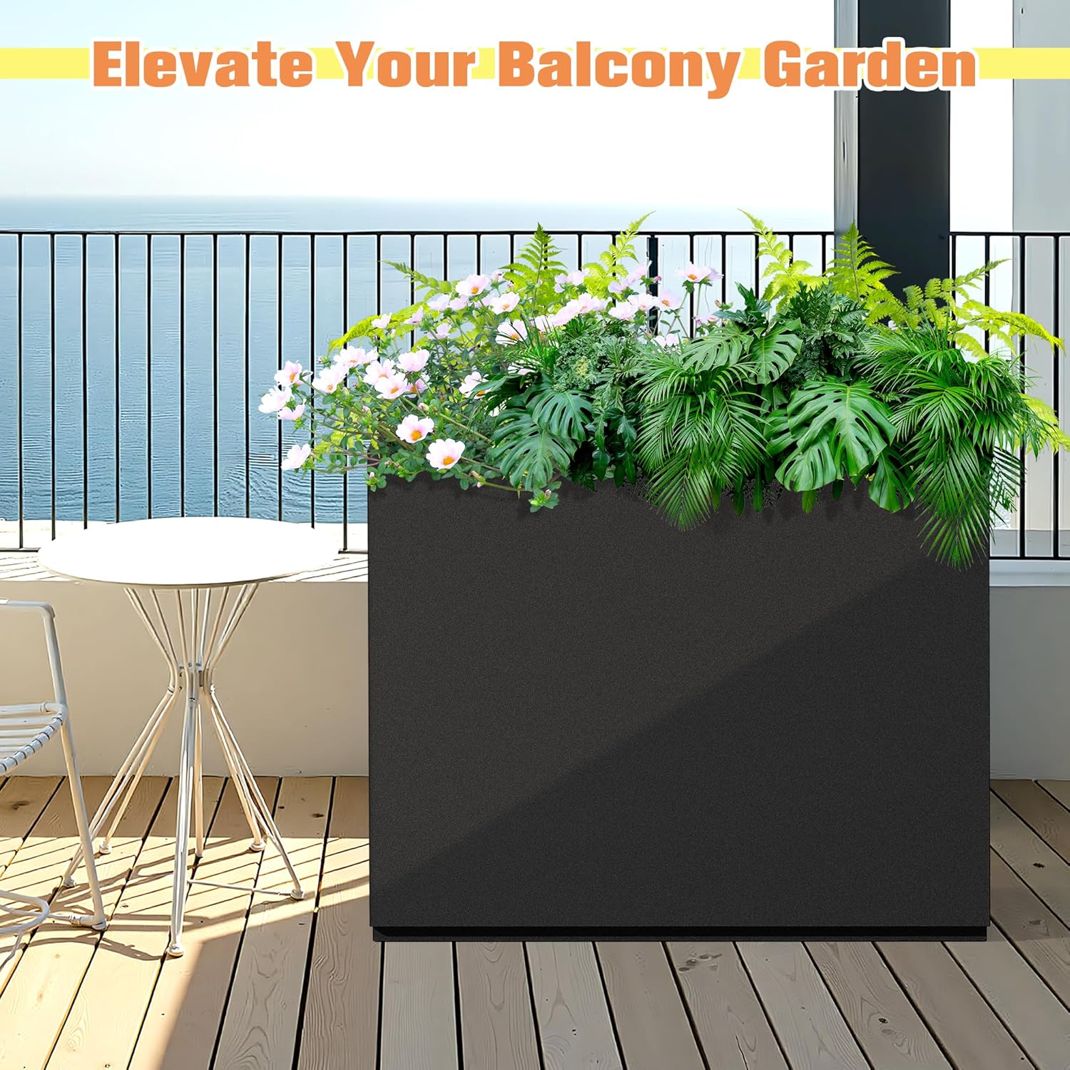 Rectangle Planter for Indoor & Outdoor, Tall and Long Planter Boxes with Drainage Holes, Mental Divider Planter Box All-Weather Use for Plants, Flowers, 29.9" L x 12" W x 24" H, Black