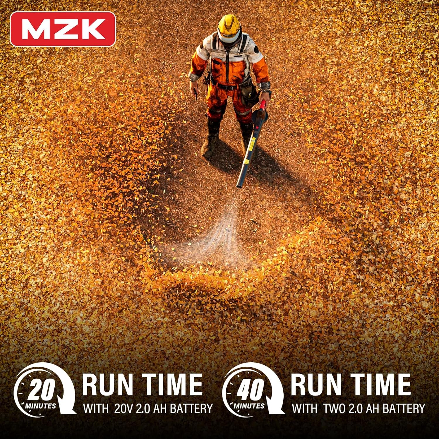 MZK Cordless Leaf Blower,20V Battery Powered Electric Blower for Lawn Care, Electric Lightweight Leaf Blower for Blowing Leaves, Patio Cleaning, Lawn Care and Dust(2 * 2Ah Battery & Charger Included)