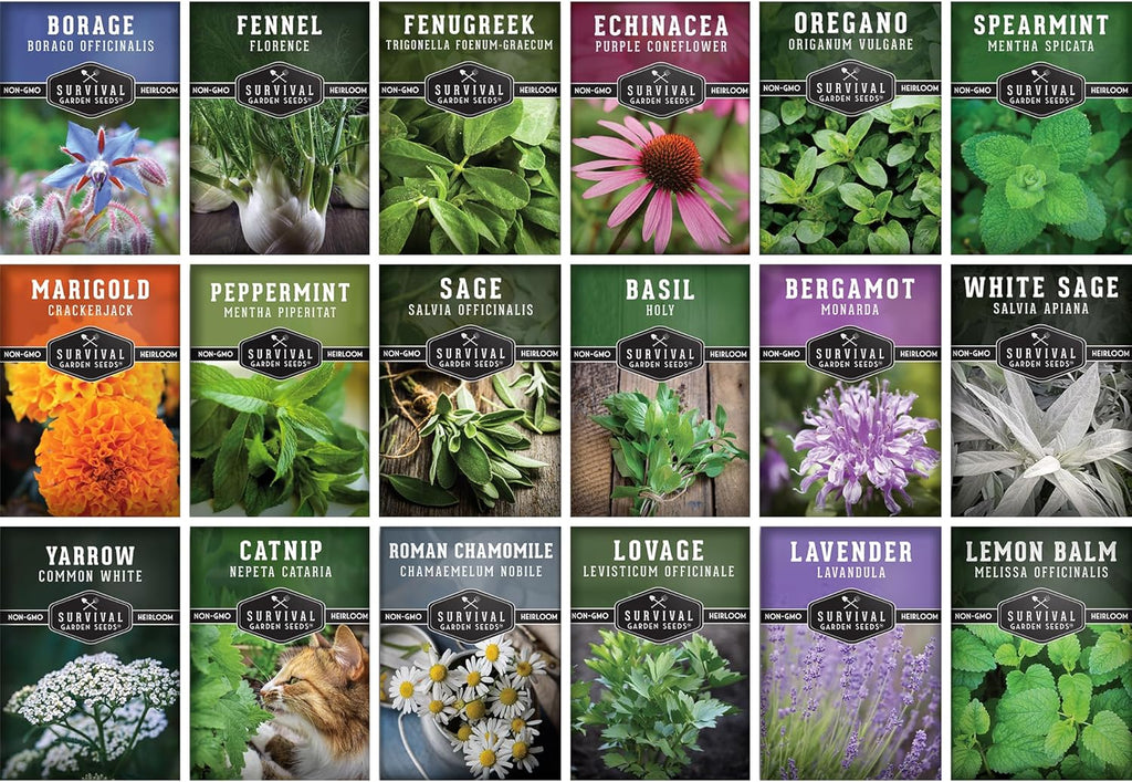 Medicinal Herb Seeds for Planting | 18 Seed Variety Pack of Heirloom, Non-GMO Herbs – Herbal Teas, Tinctures & Home Apothecary Garden Kit – Survival Garden Seeds