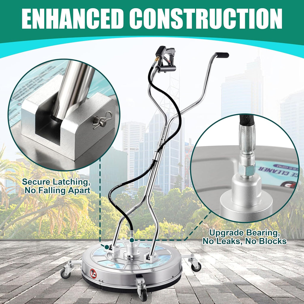 Tool Daily 24" Pressure Washer Surface Cleaner Attachment with Dual Handles, Stainless Steel Driveway Cleaner for Power Washer with Wheels, Pressure Wash Concrete, 4500 PSI