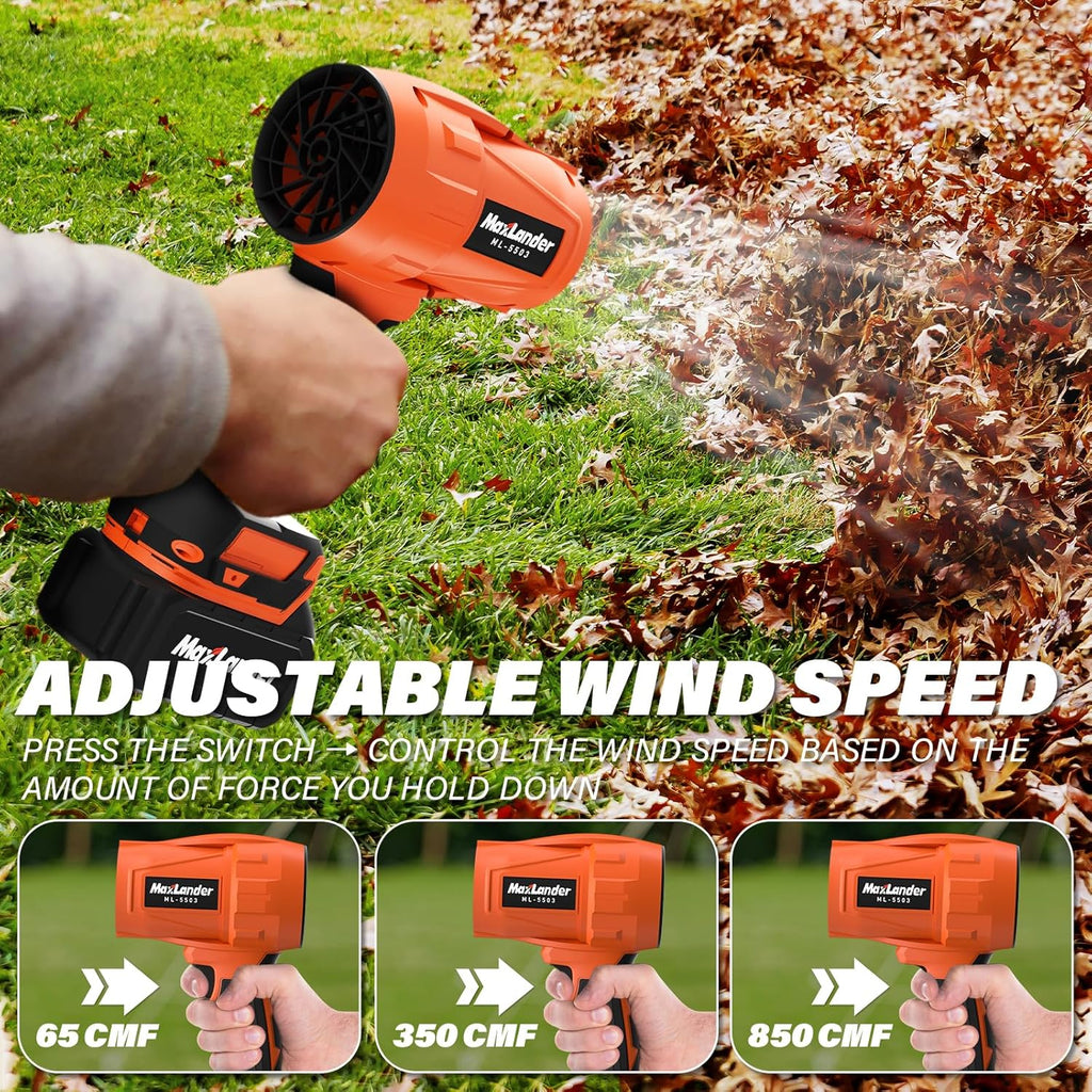 Leaf Blower Cordless, 21V Electric Handheld Leaf Blower with 3.0Ah Battey, 180000 RPM Battery Blowers with Adjustable Speed for Lawn Care, Patio Cleaning, Blowing Leaves and Dust