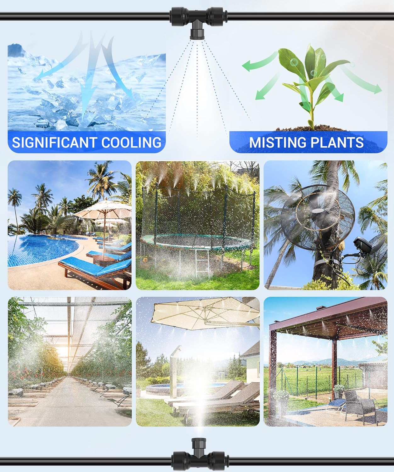 75FT Misters for Outside Patio Misters for Cooling (27 Mist Nozzles) Outdoor Water Patio Hose Greenhouse Mister System Outside Mist Backyard Trampoline for Waterpark Watering Misters for Cooling