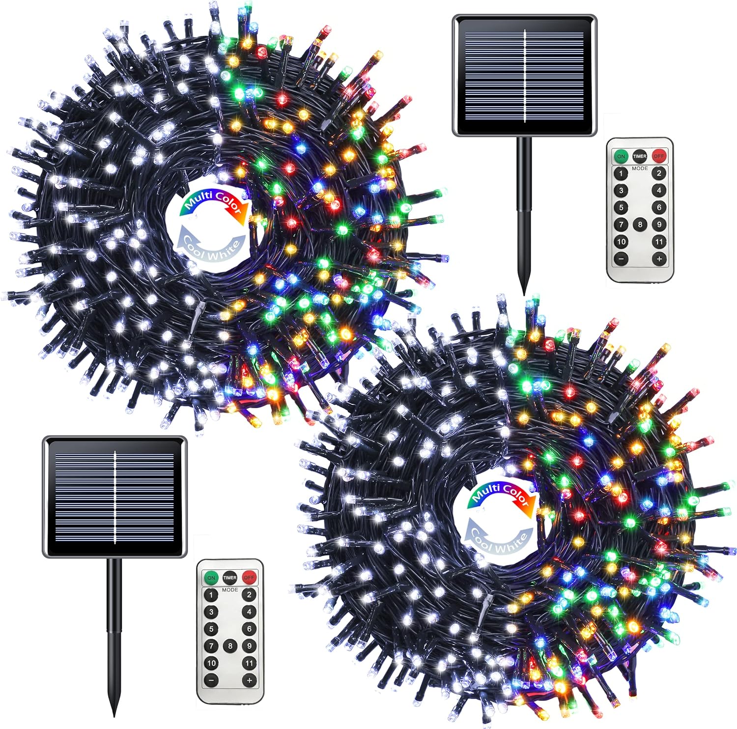 JMEXSUSS 2 Pack White and Multicolor Solar Christmas Lights, Total 400 LED 151FT Color Changing Solar String Lights Outdoor Waterproof for Outside Yard Tree Christmas Decorations