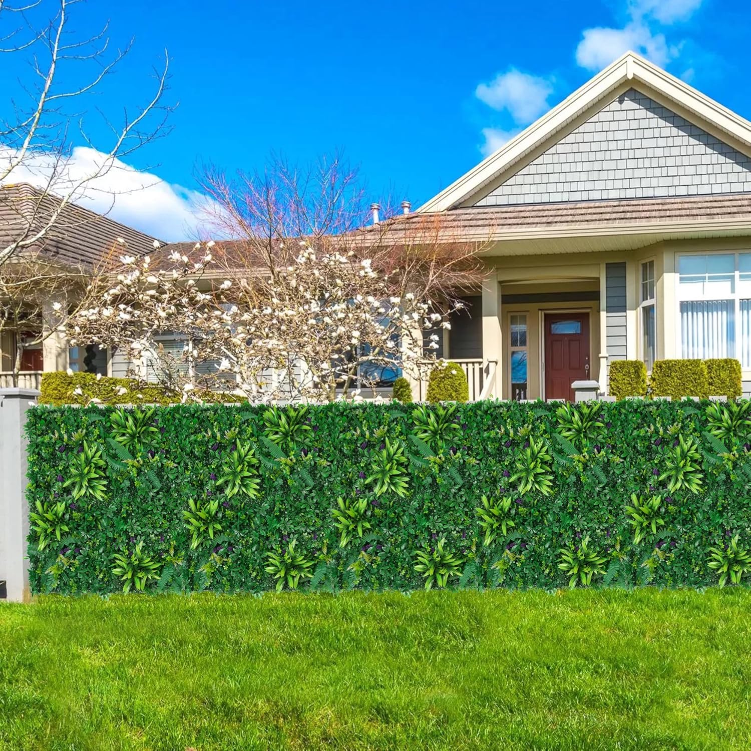 Artificial Boxwood Panels, Grass Wall Panels 20"x20"(12pcs), Privacy Hedge Fence Screen with UV Protection, Fake Greenery Backdrop for Indoor Wedding and Outdoor Garden Backyard