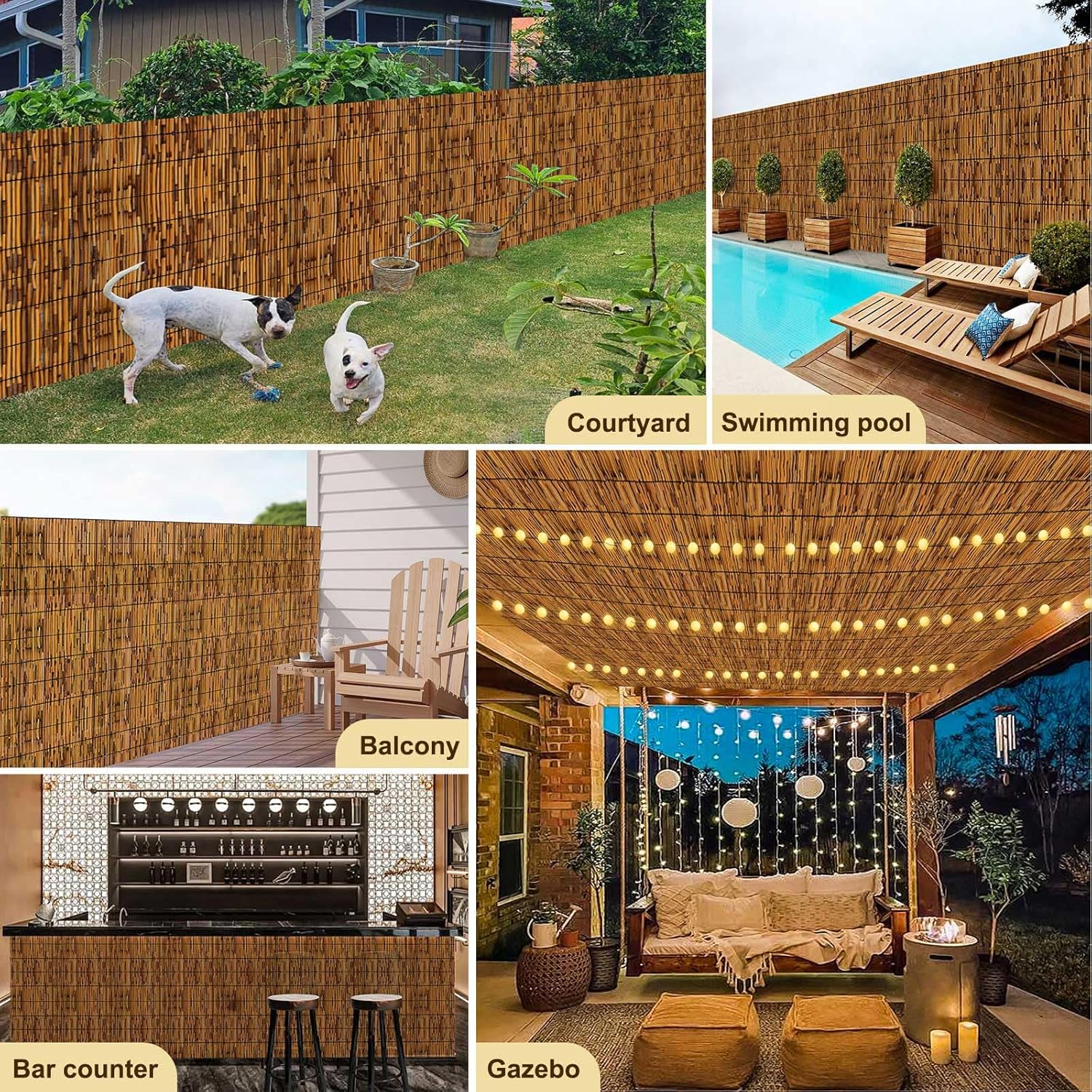 Reed Fencing Rolls,Patio Privacy Screen 5 Feet High,Decorative Bamboo Fence Rolls for Patio Balcony Garden Backyard Outdoor,5x10FT