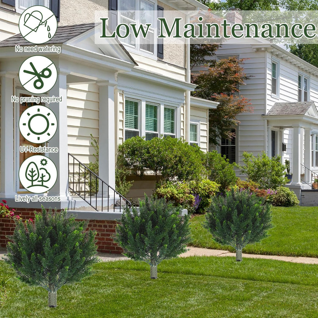 Yunlly 2 Pcs Artificial Cedar Topiary Ball Fake Tree 18" Bush Front Porch Decor Artificial Shrubs for Outdoors Faux Cypress with Ground Spike, Evergreen Plants for Indoor Garden Patio, UV Resistance